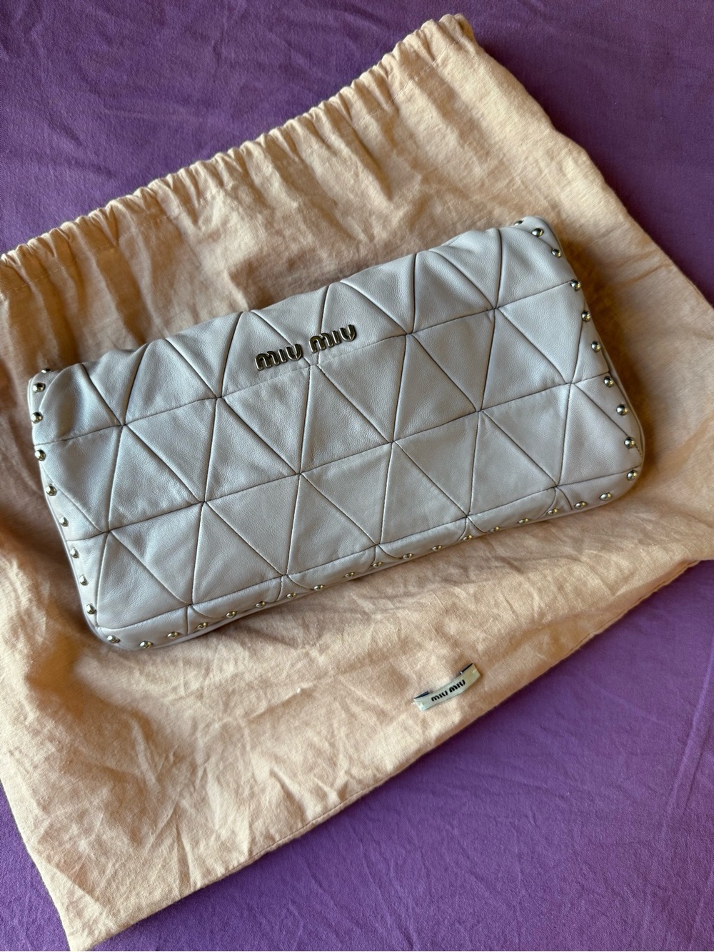 Miu Miu by Prada Quilt Studded Shoulder Bag Jeweled Chain Y2K Clutch Versatile - Picture 8 of 11